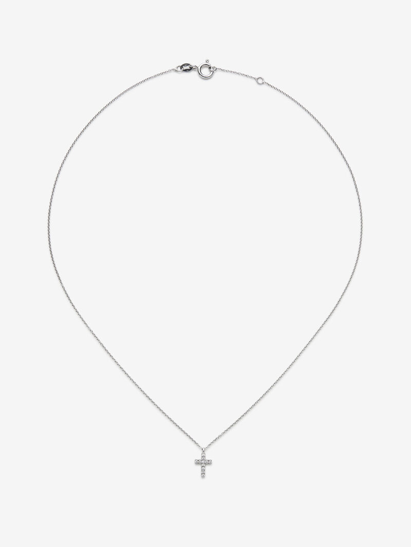 18K white gold cross pendant chain with diamonds. image number 0