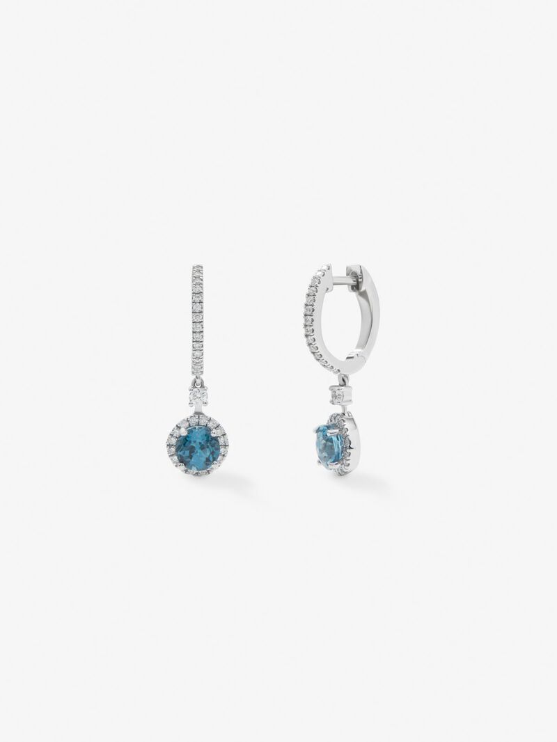18K white gold hoop earrings with 2 brilliant-cut London blue topazes with a total of 1.18 cts and 62 brilliant-cut diamonds with a total of 0.3 cts image number 0