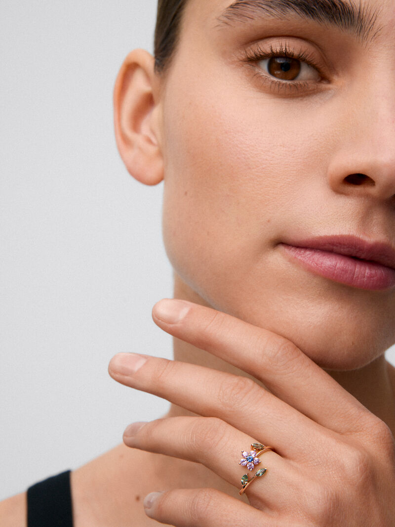18K rose gold ring with 9 pink, green and blue sapphires in brilliant and marquise cut with a total of 0.55 cts image number 1