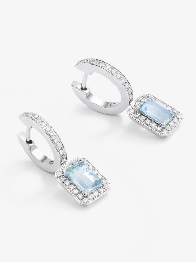 Hoop earrings with 18K white gold pendant featuring aquamarine and diamond image number 1