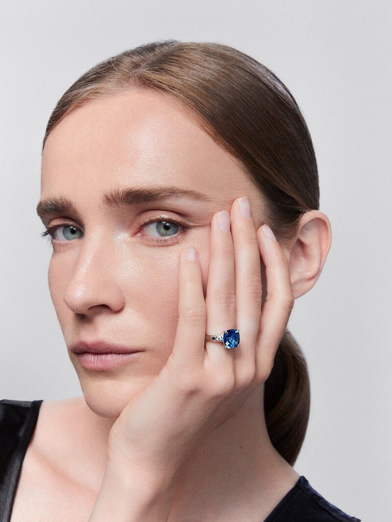 925 Silver triple ring with topaz and diamonds. image number 1