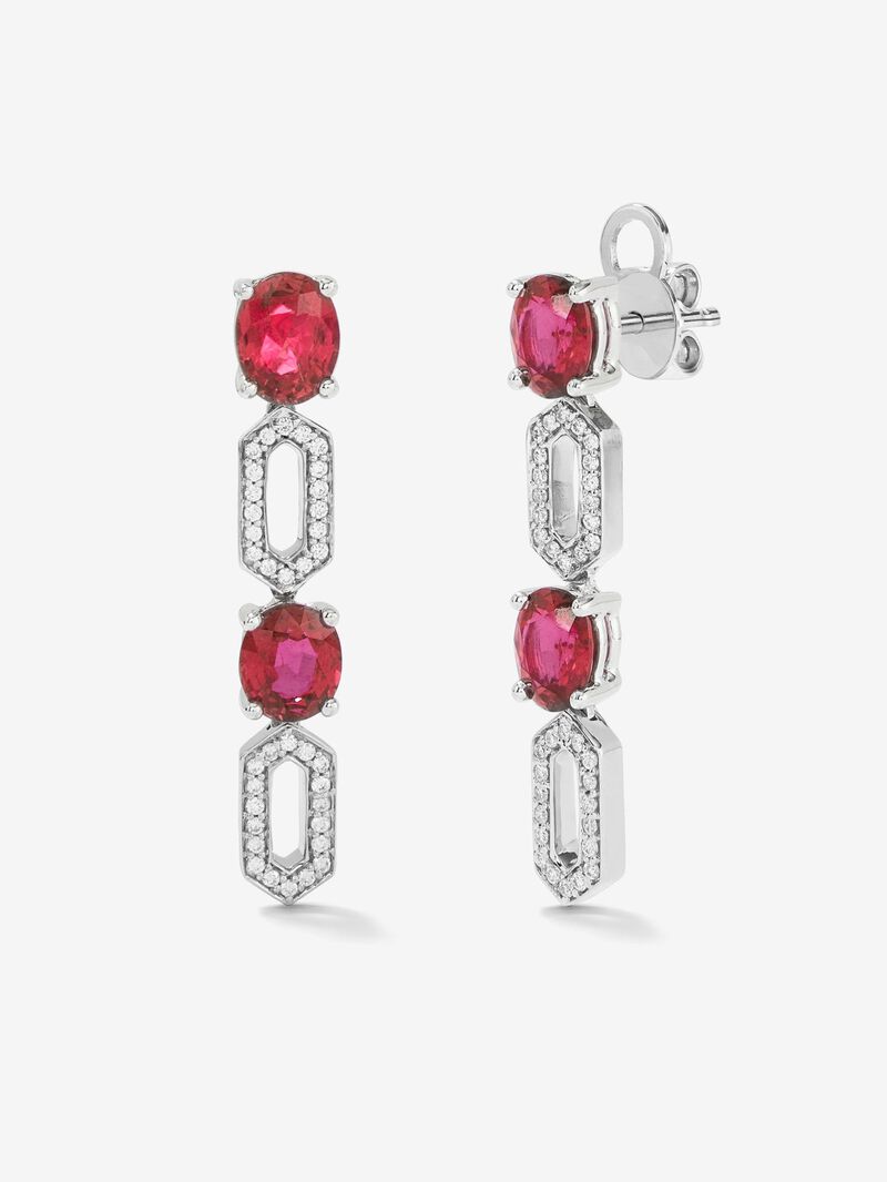 18K White Gold Pending with Red Rubyes in 3 cts oval size and white diamonds in 0.18 cts image number 0
