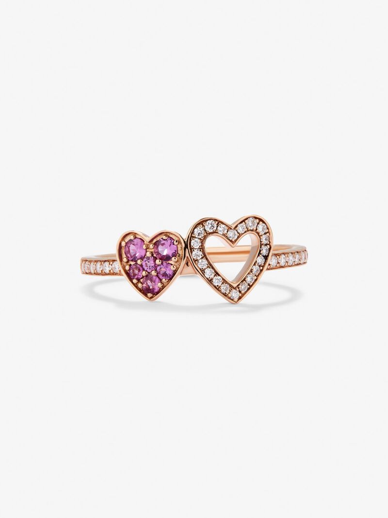 18kt rose gold ring of hearts with diamonds and pink sapphires image number 1