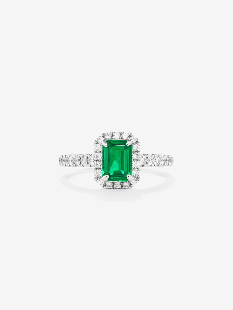 18kt white gold ring with diamonds and central emerald in octagonal size of 1.25cts image number 2