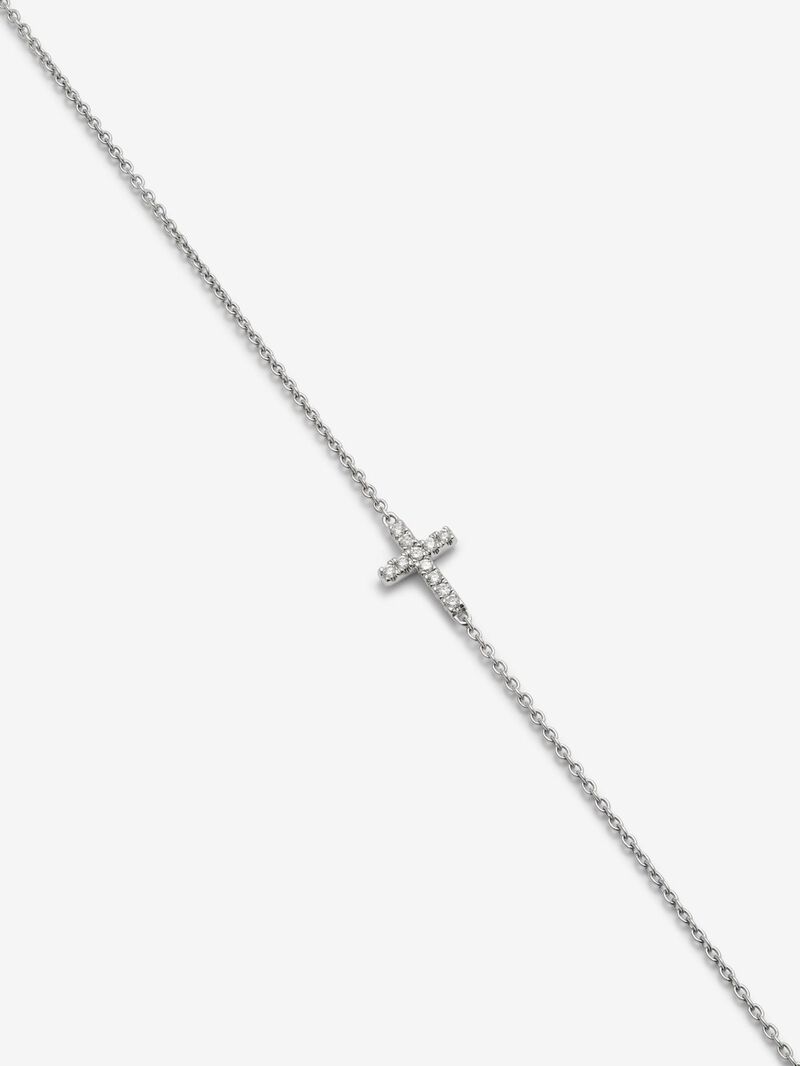 18K white gold bracelet with cross and brilliant-cut diamonds with a total of 0.04 cts image number 1