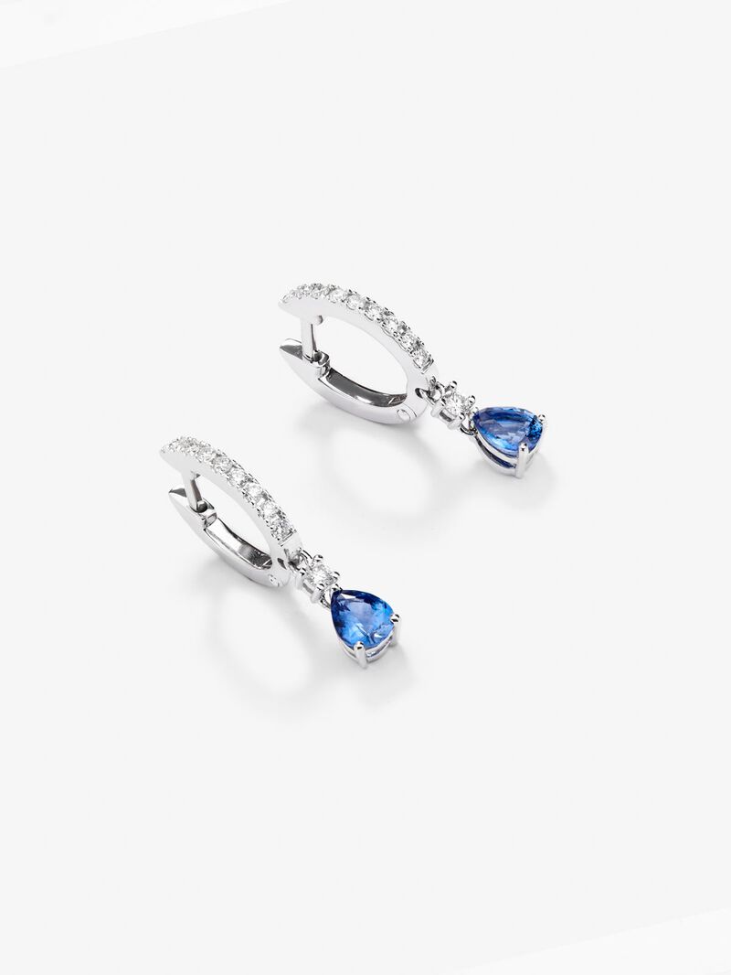 18K white gold hoop earrings with 2 pear-cut blue sapphires with a total of 0.77 cts and 28 brilliant-cut diamonds with a total of 0.3 cts image number 2