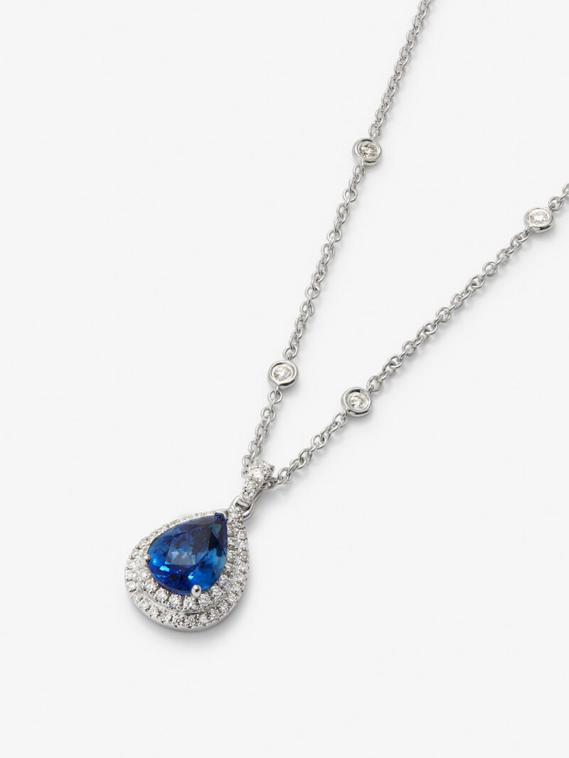 18K white gold pendant with pear-cut royal blue sapphire of 1.93 cts and 62 brilliant-cut diamonds with a total of 0.44 cts image number 2