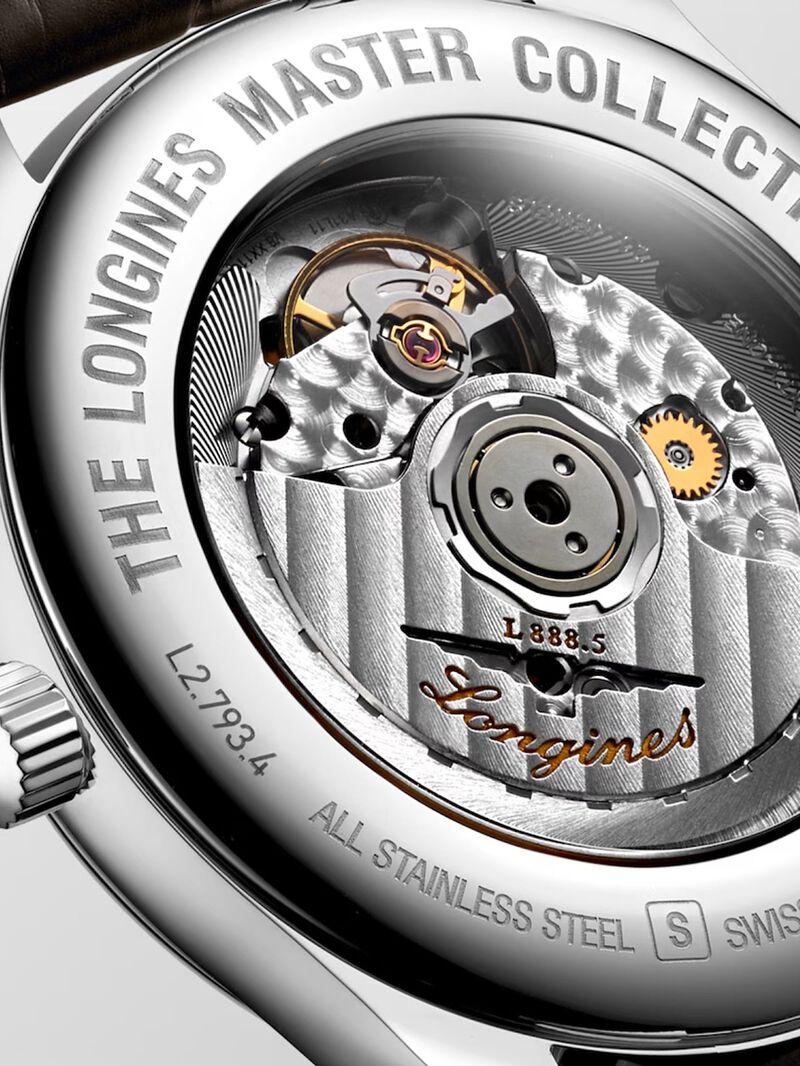 Longines Master stainless steel watch with brown alligator leather strap, sapphire crystal and automatic movement image number 4