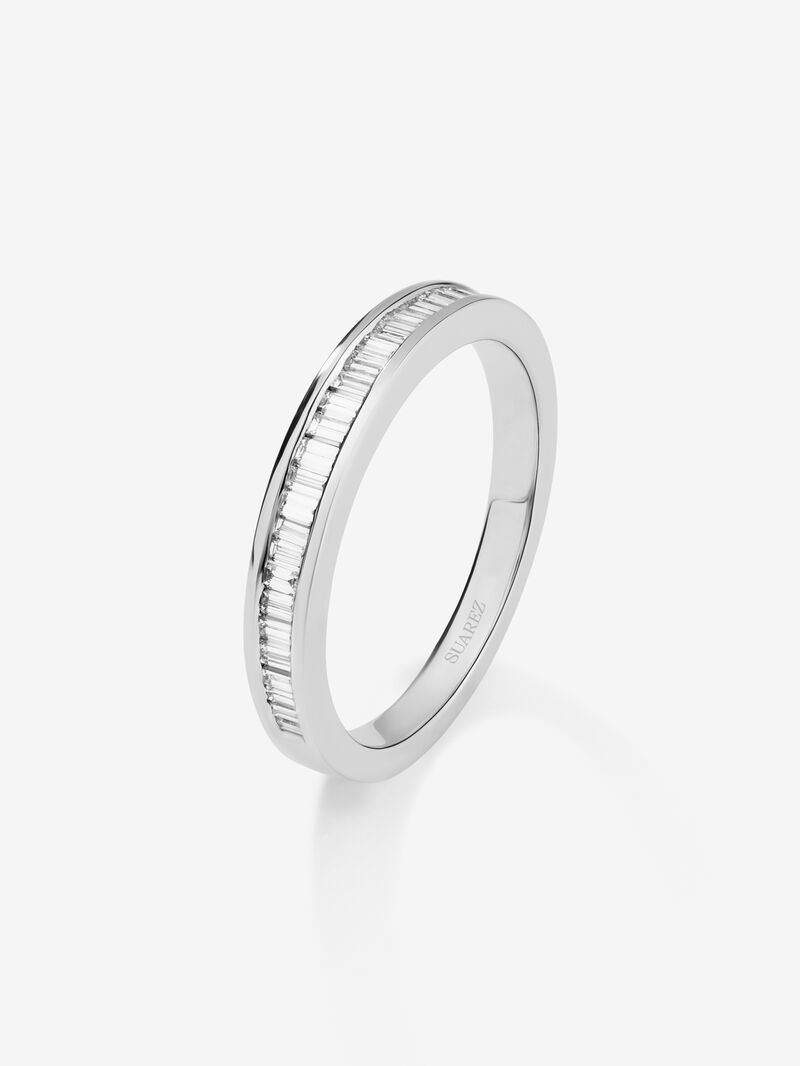 Half engagement ring band made from 18K white gold with baguette cut diamonds set in band. image number 0