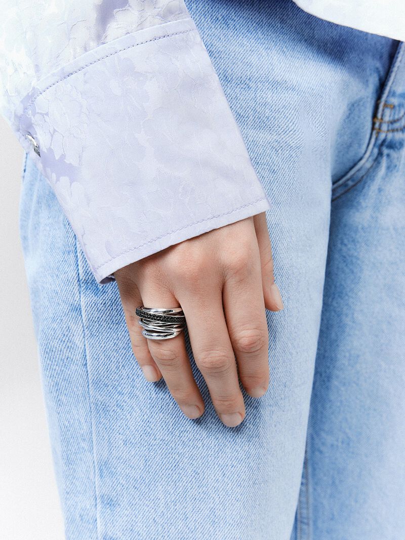 Wide multi-arm 925 silver ring with spinels image number 3