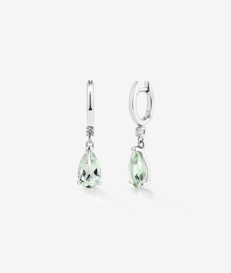 925 Silver hoop earrings with green amethyst and hanging diamond image number 0