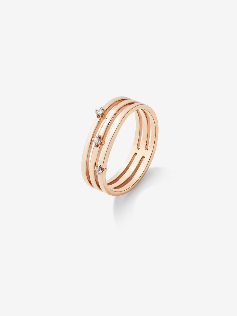 18K Rose Gold Triple Arm Ring with Diamonds image number 0