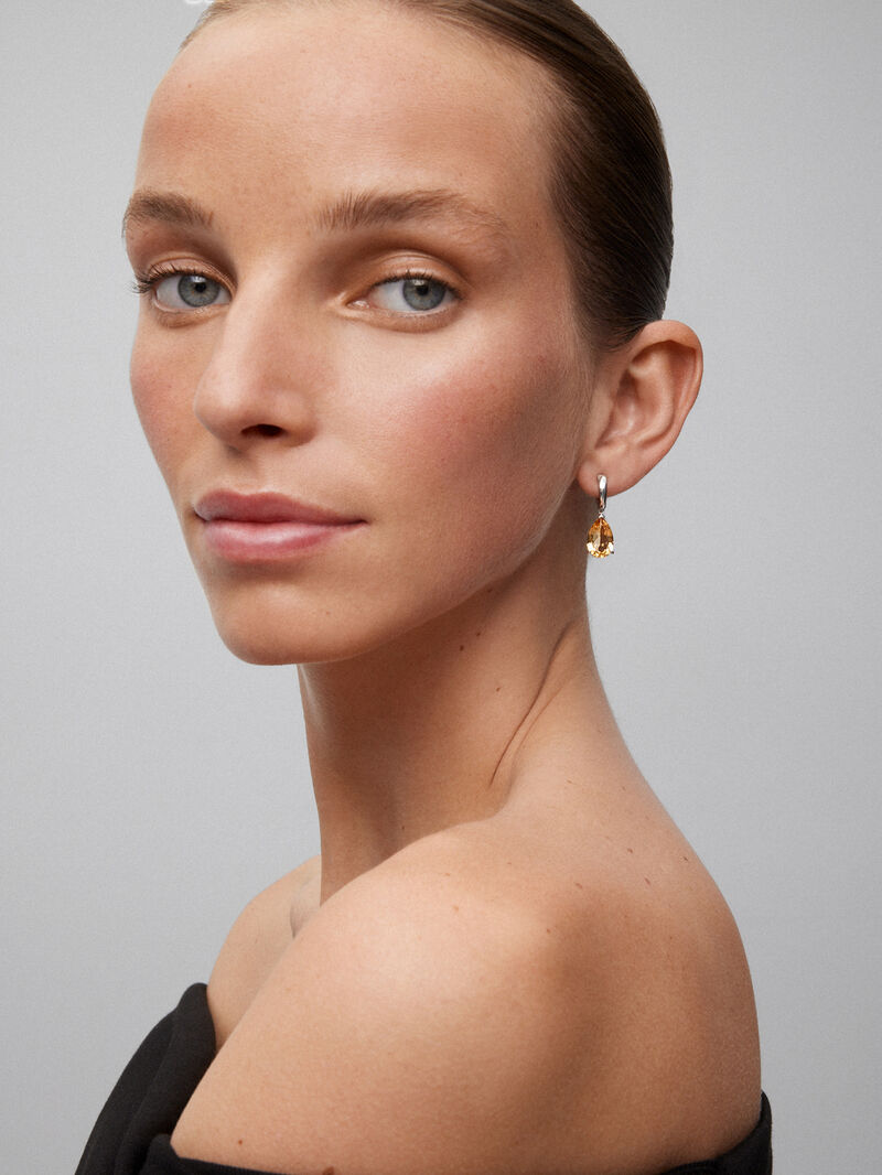 925 Silver hoop earrings with hanging citrine image number 1