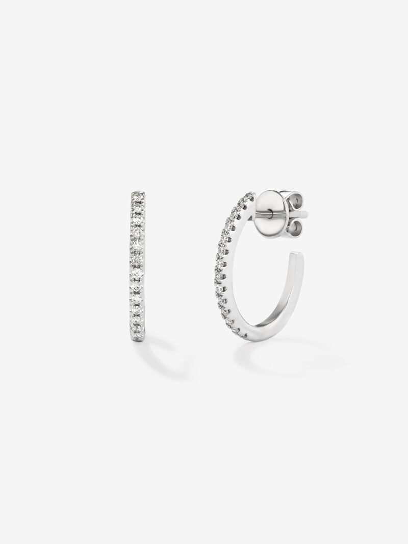 Thin hoop earrings made of 18K white gold with diamonds image number 0