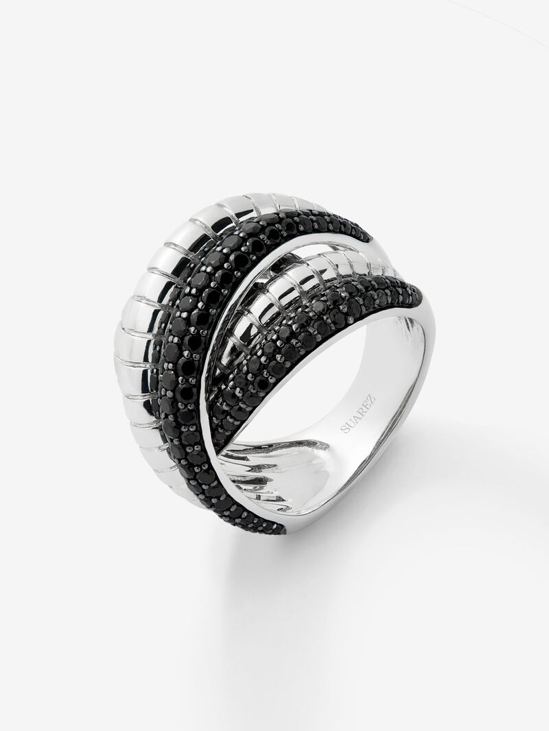 Wide multi-arm 925 silver ring with 213 brilliant-cut black spinels image number 0
