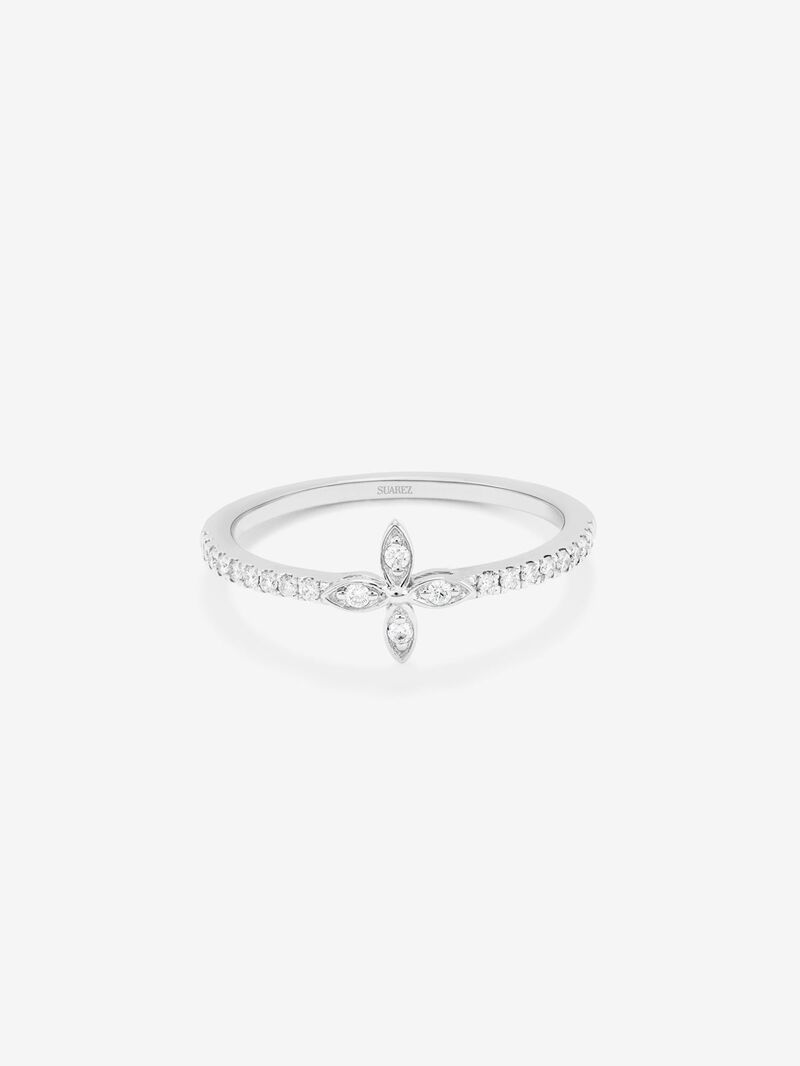 18K White Gold flower ring with diamonds image number 2