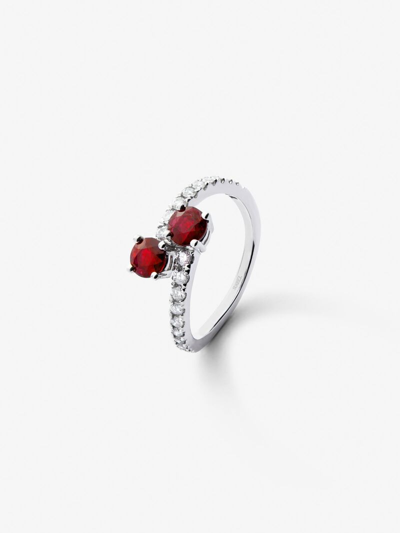 You and I 18k White Gold Ring with Red Rubyes in Bright Size 1.02 cts and White Diamonds in Bright Size of 0.34 CTS image number 0