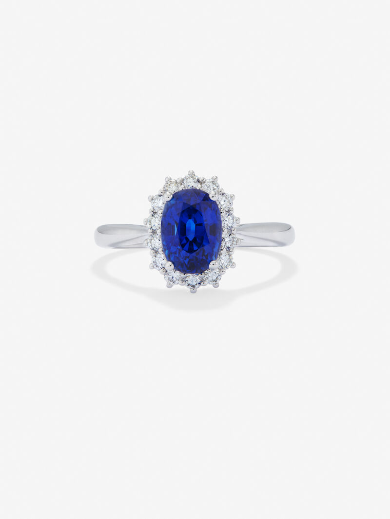 18K White Gold Solitary Ring with Zafiro and Diamond image number 2