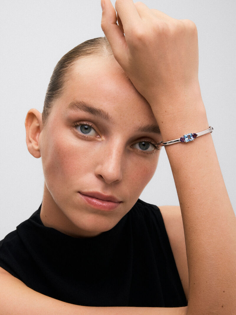 925 Silver rigid bracelet with topaz and amethysts image number 1