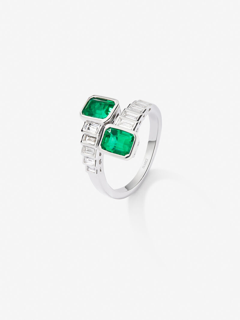 You and I 18k White Gold Ring with Green Emeralds in Octagonal Size 1.81 cts and white diamonds in 0.72 cts bag image number 0