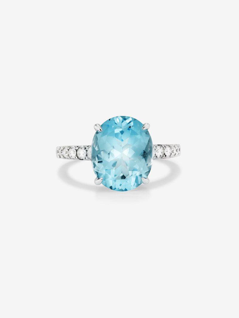 18K White Gold Solitary Ring with Topacio and Diamond image number 2