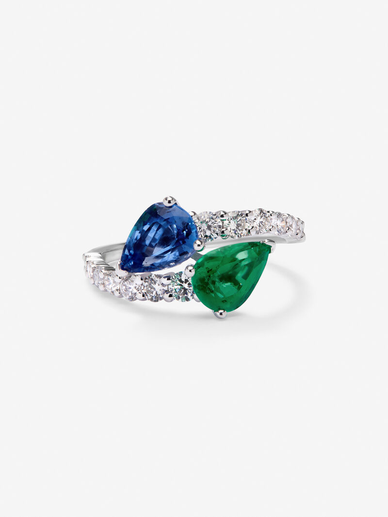 You and I 18k White Gold Ring with intense blue sapphires in 1.93 oval size, 0.89 cts and white diamonds in 0.89 cts image number 2