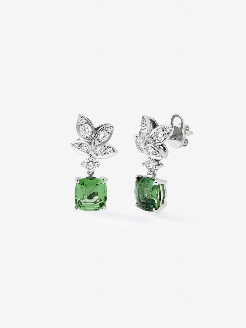 18K White Gold Gold Earrings with Green Tsavors in 4.16 cts and white diamonds in 0.82 cts image number 0