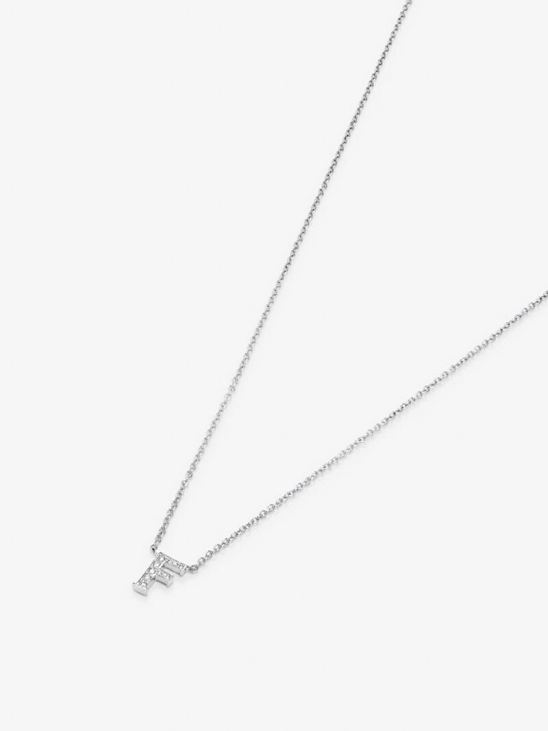 Pendant necklace with small initial in 18K white gold and diamonds. image number 2