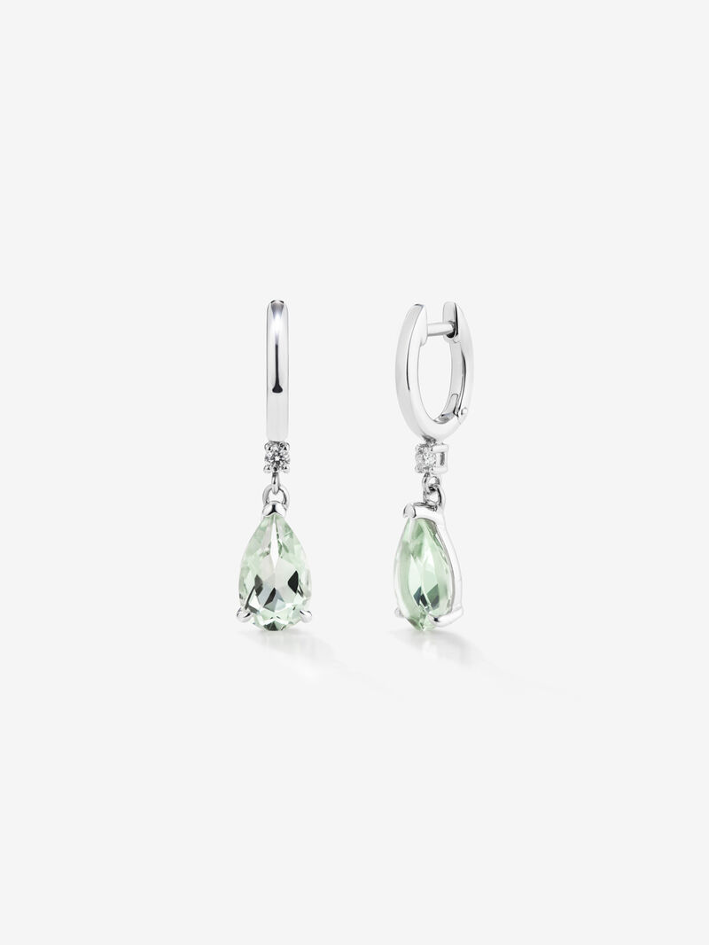 925 Silver hoop earrings with green amethyst and hanging diamond image number 0