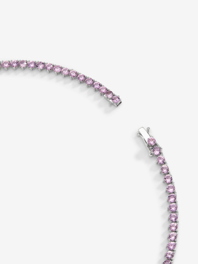 18K White Gold Rivière Collar with pink sapps in pear size and bright 26.89 cts and white diamonds in bright size of 3.85 cts image number 4