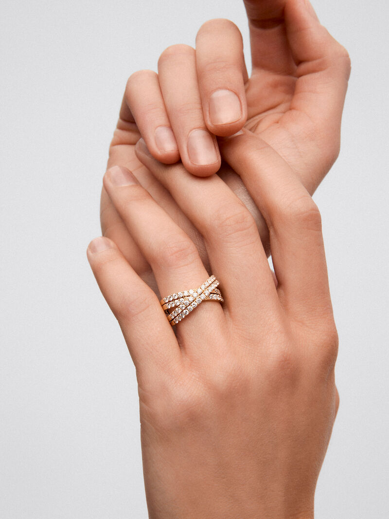 18K yellow gold cross ring with white diamonds of 1.13 cts image number 3