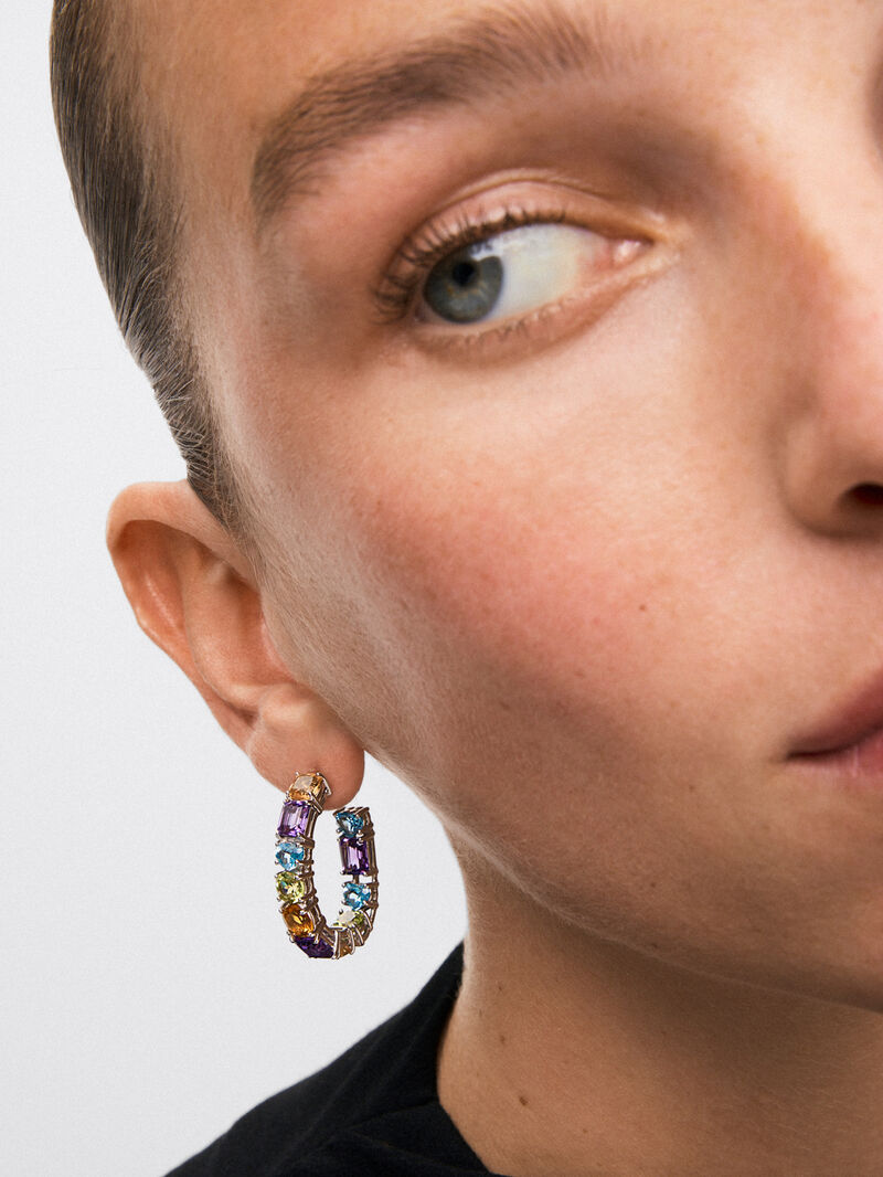 925 silver ring earrings with multicolored gems image number 3
