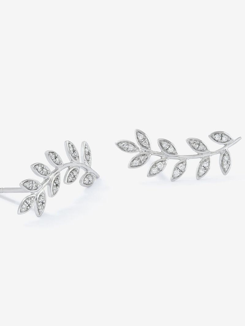 18K White Gold Climber Earrings with Diamond Leaves image number 3