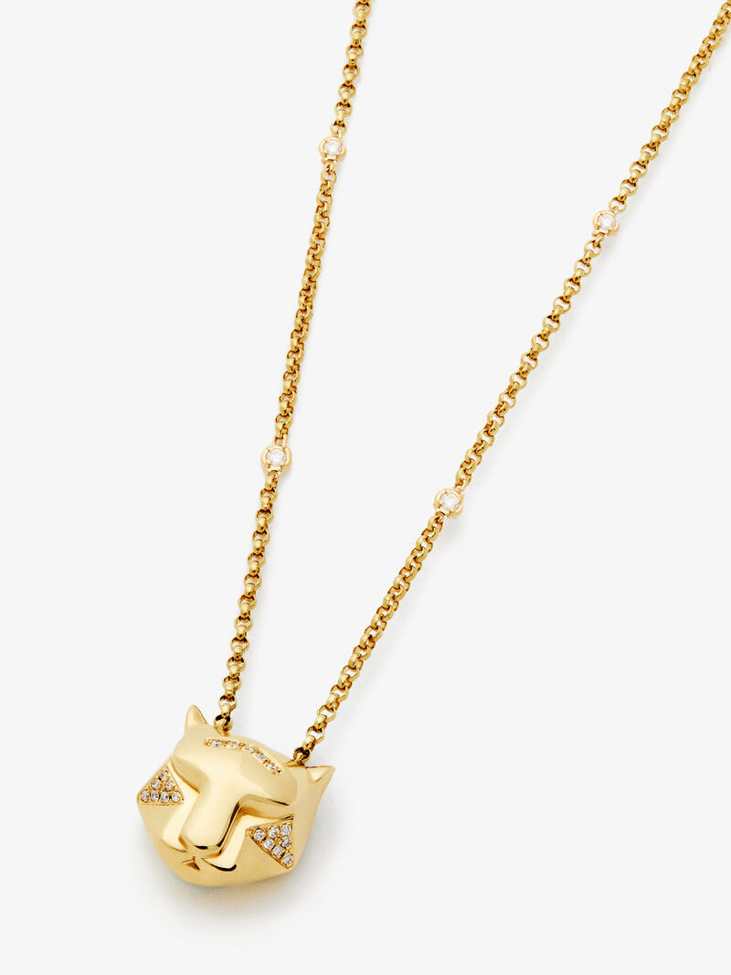 18K yellow gold pendant with 29 brilliant-cut diamonds with a total of 0.25 cts and a tiger shape image number 2
