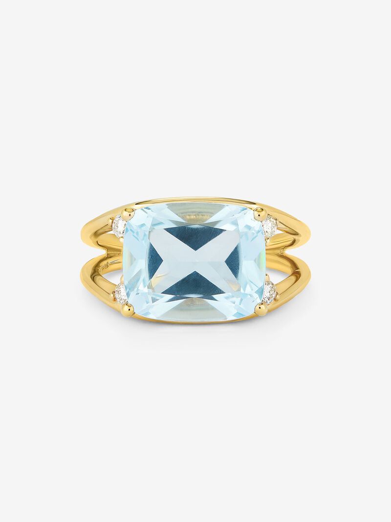 18k yellow gold ring with blue Sky Topacio in 7.3 cshion size and white diamonds in 0.13 cts bright diamonds image number 2