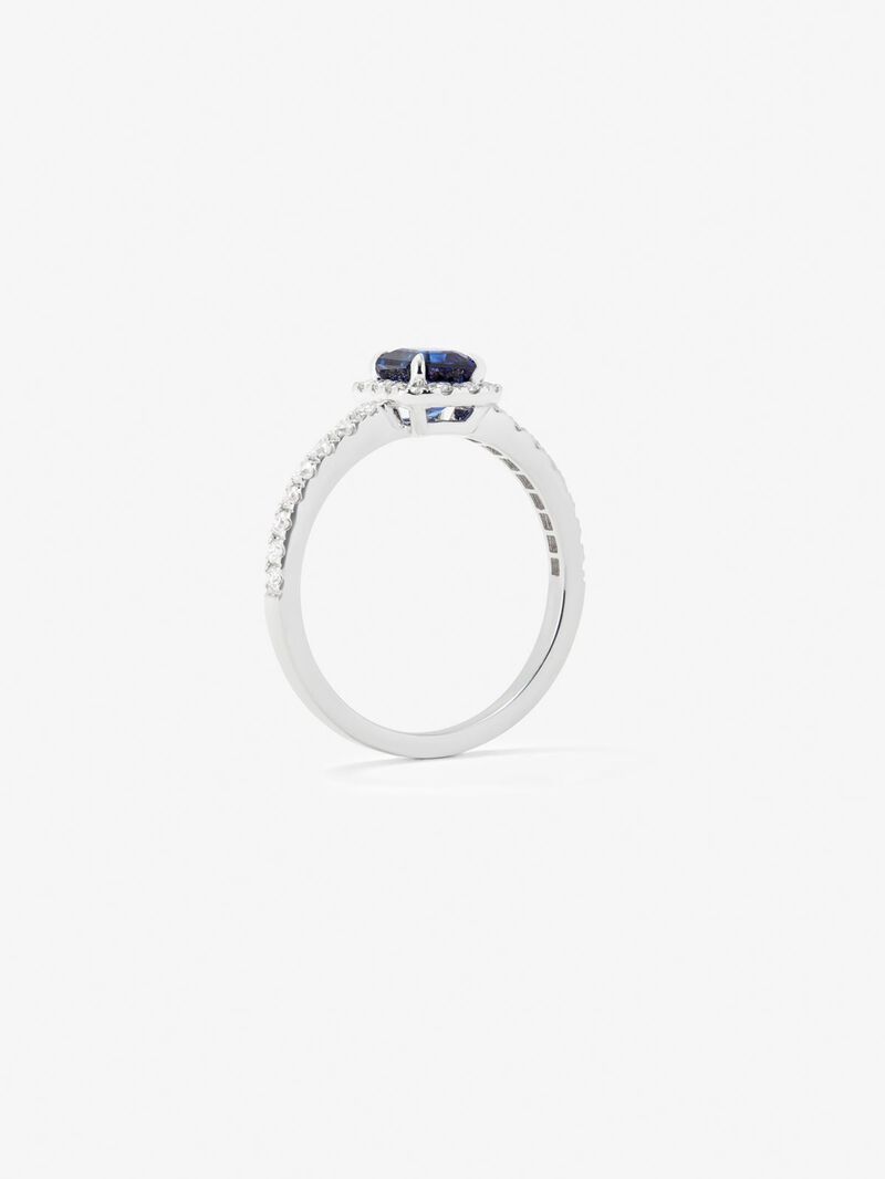 18K white gold ring with octagonal-cut blue sapphire of 0.97 cts and 30 brilliant-cut diamonds with a total of 0.31 cts image number 4