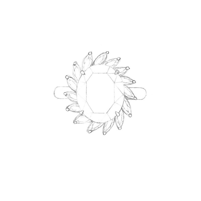 Anillo flor de oro blanco de 18kt con zafiro Royal Blue oval de 7,15cts y orla de diamantes, SO22073-OBDZ_V