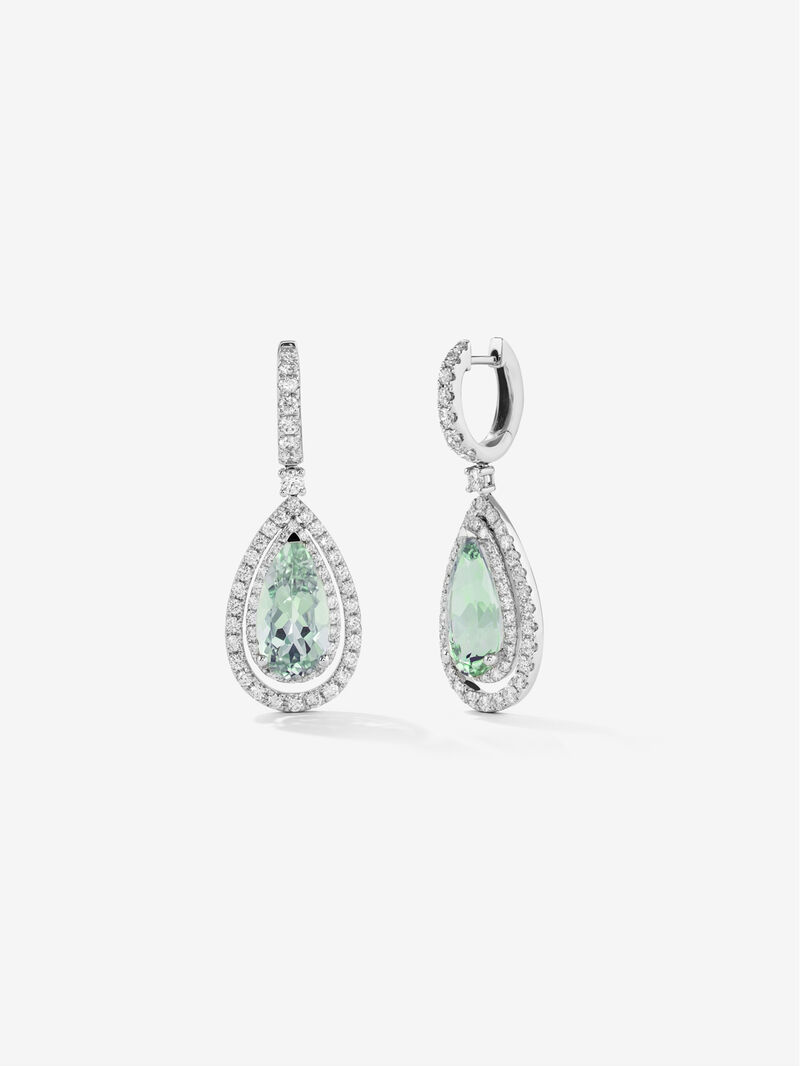 18K white gold earrings with 2 pear-cut green amethysts with a total of 5.91 cts and 120 brilliant-cut diamonds with a total of 1.53 cts image number 0