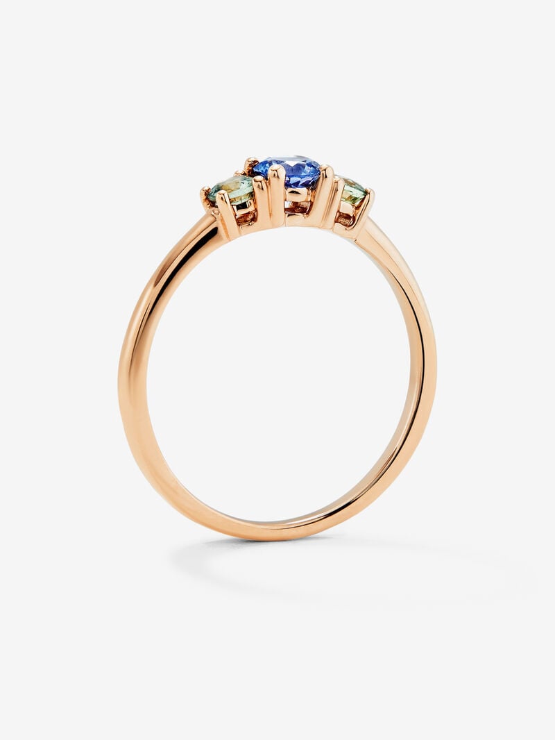 18K rose gold triple ring with blue sapphire and 2 green sapphires in brilliant cut with a total of 0.55 cts image number 4