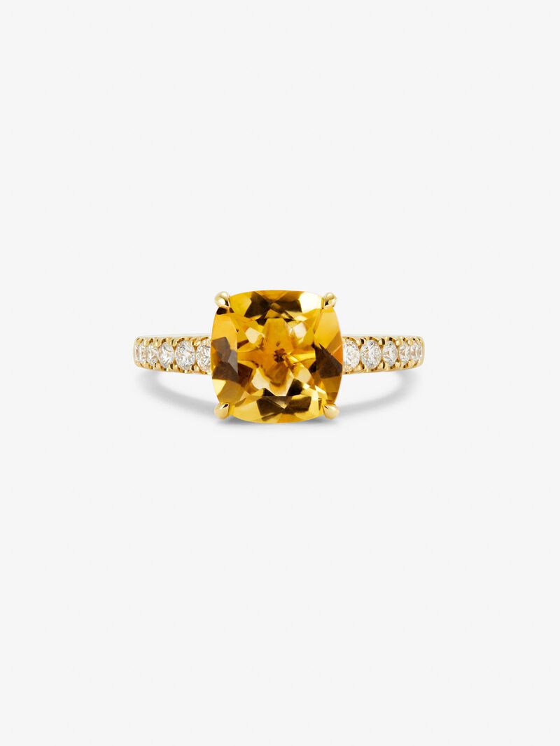 18K yellow gold ring with cushion-cut citrine quartz of 2.7 cts and 12 brilliant-cut diamonds with a total of 0.3 cts image number 2