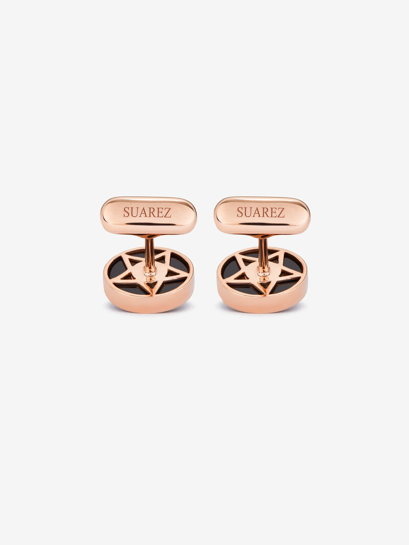 18K rose gold cufflinks with black onyx and 2 brilliant-cut diamonds with a total of 0.006 cts image number 2