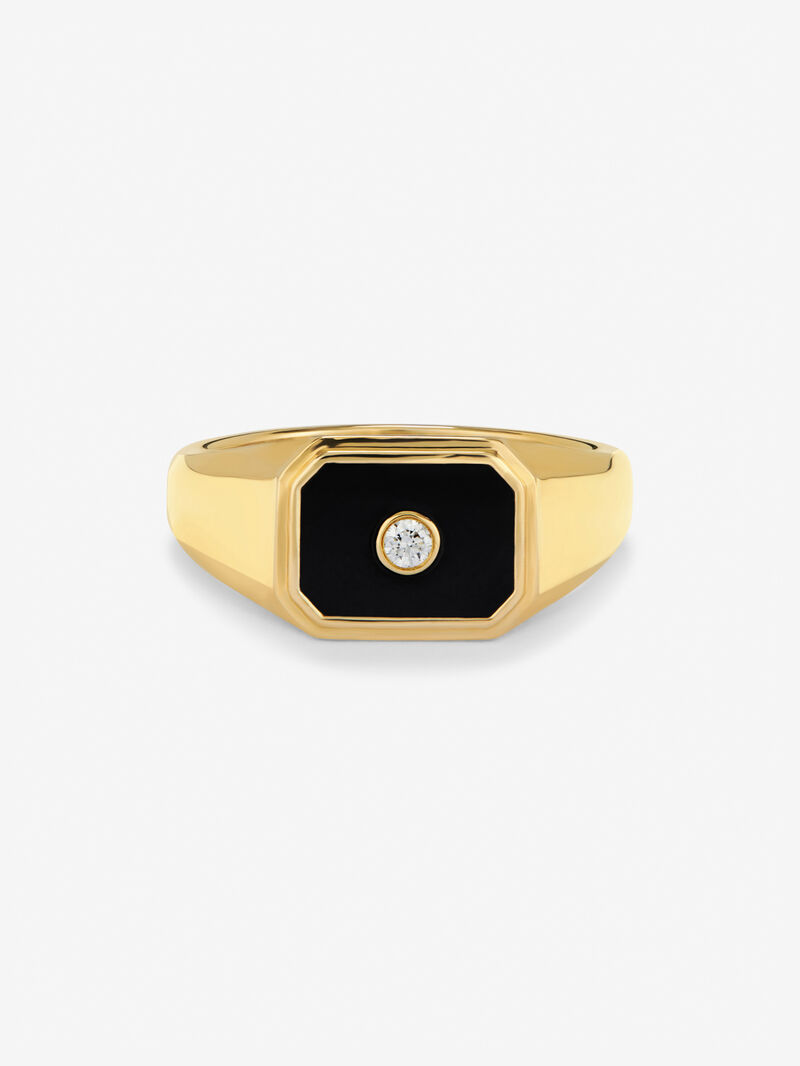 medium 18k yellow gold signet ring with 0.98 ct black onyx and 0.03 ct diamond image number 2