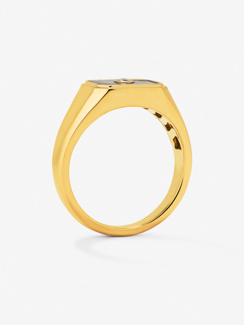 medium 18k yellow gold signet ring with 0.98 ct black onyx and 0.03 ct diamond image number 4