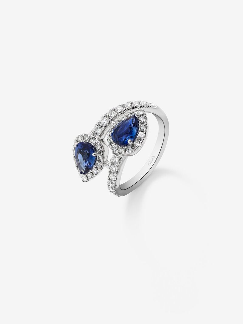 You and me ring in 18K white gold with 2 pear-cut blue sapphires with a total of 1.4 cts and 44 brilliant-cut diamonds with a total of 0.77 cts image number 0
