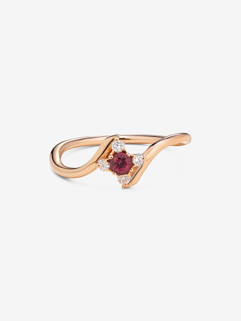 18K rose gold ring with brilliant cut ruby ​​of 0.14 and 4 brilliant cut diamonds with a total of 0.08 cts image number 2