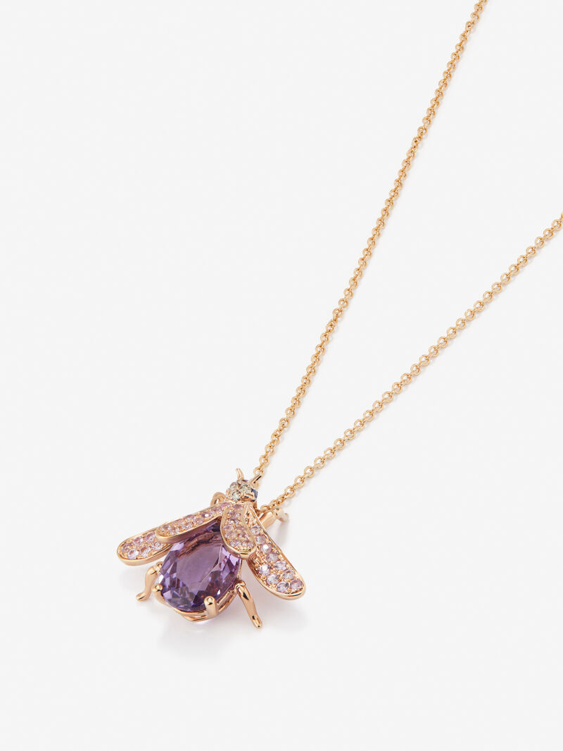 18K Rose Gold Insect Pendant Chain with Amethyst and Pink Sapphire image number 2