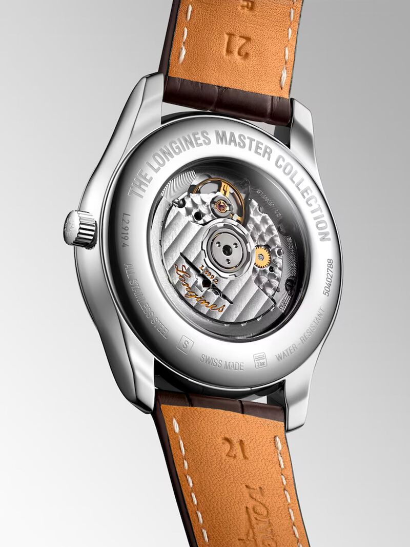 Stainless steel watch with brown alligator strap, sapphire crystal and automatic movement image number 3