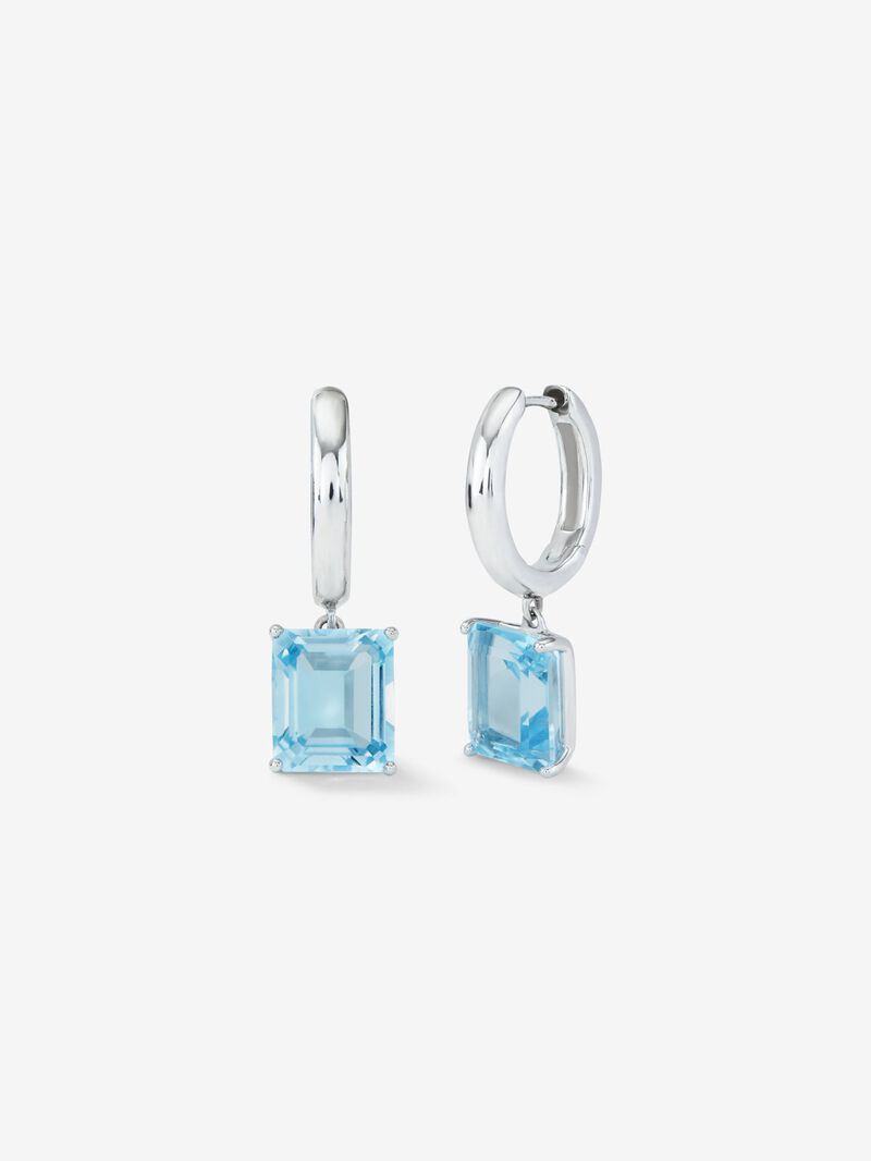 925 Silver hoop earrings with pendant topaz image number 0