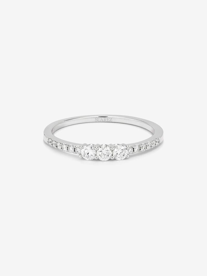 18K white gold triple ring with 3 central brilliant-cut diamonds with a total of 0.19 cts and an arm of 12 brilliant-cut diamonds with a total of 0.09 cts image number 1