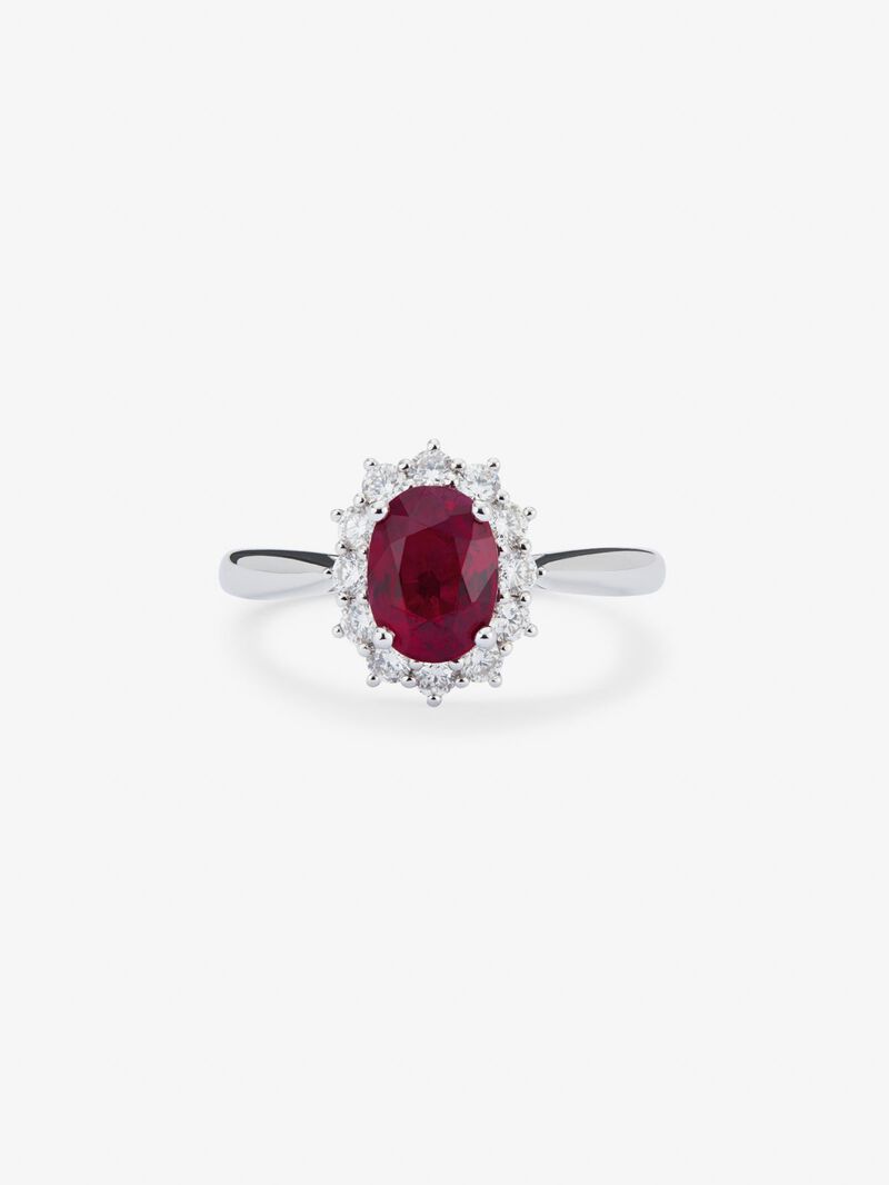 18K white gold ring with vivid red ruby ​​in oval cut of 1.57 cts and 12 brilliant cut diamonds with a total of 0.42 cts image number 2